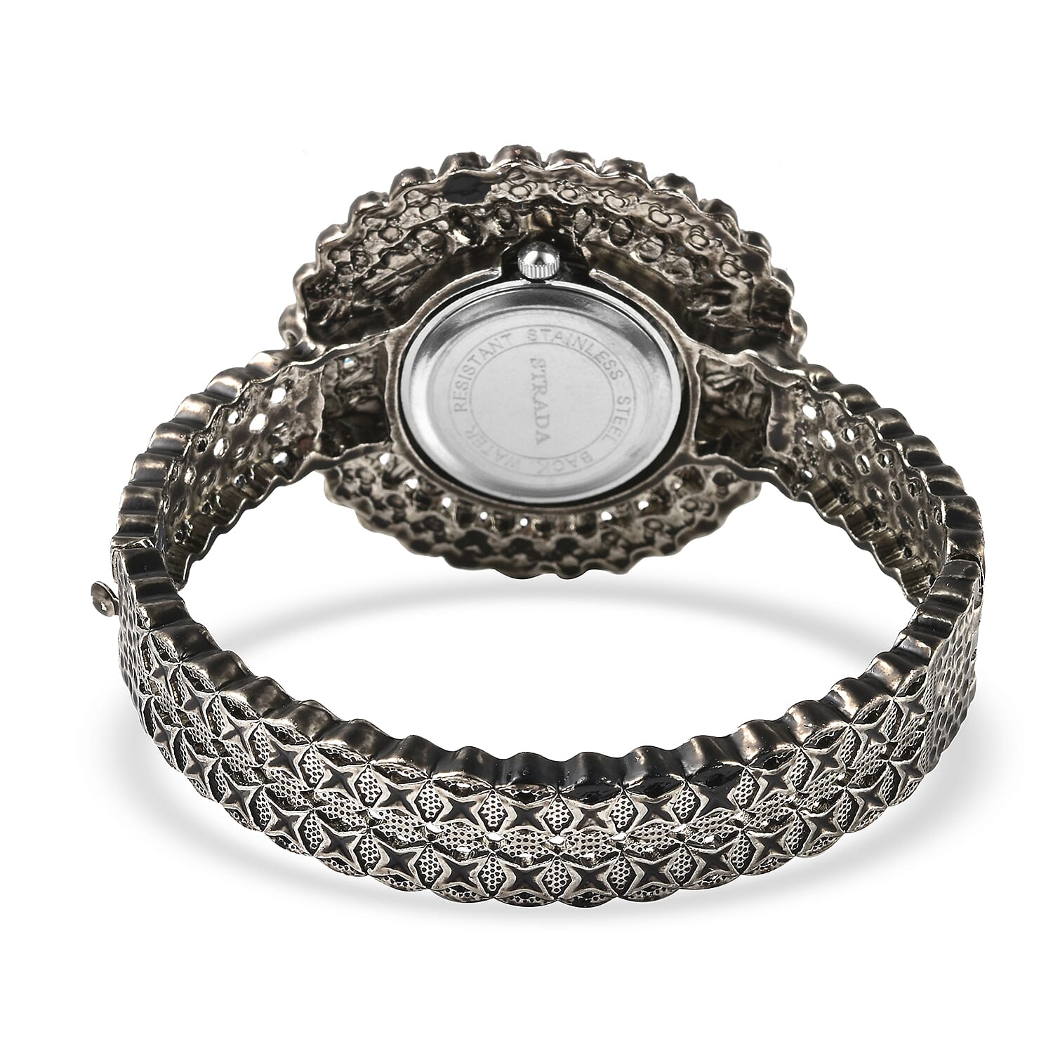 Strada Grey Austrian Crystal, Simulated Multi Color Chroma Japanese Movement Southwest Style Bangle Watch in Silvertone (7.00 In)