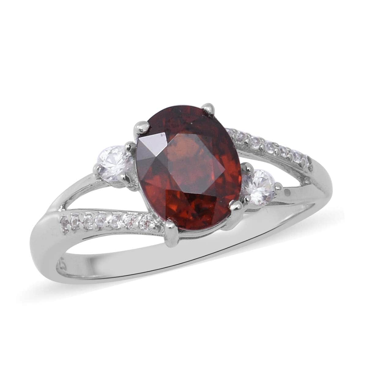 Cambodian Red Zircon and Natural White Zircon Ring in Platinum Over Sterling Silver (Size 8.0) 3.40 ctw image number 0