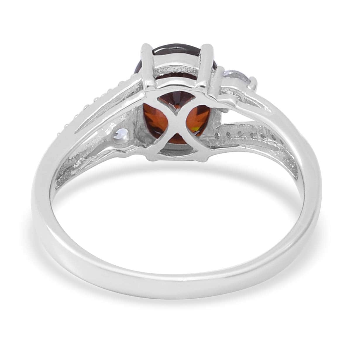 Cambodian Red Zircon and Natural White Zircon Ring in Platinum Over Sterling Silver (Size 8.0) 3.40 ctw image number 3