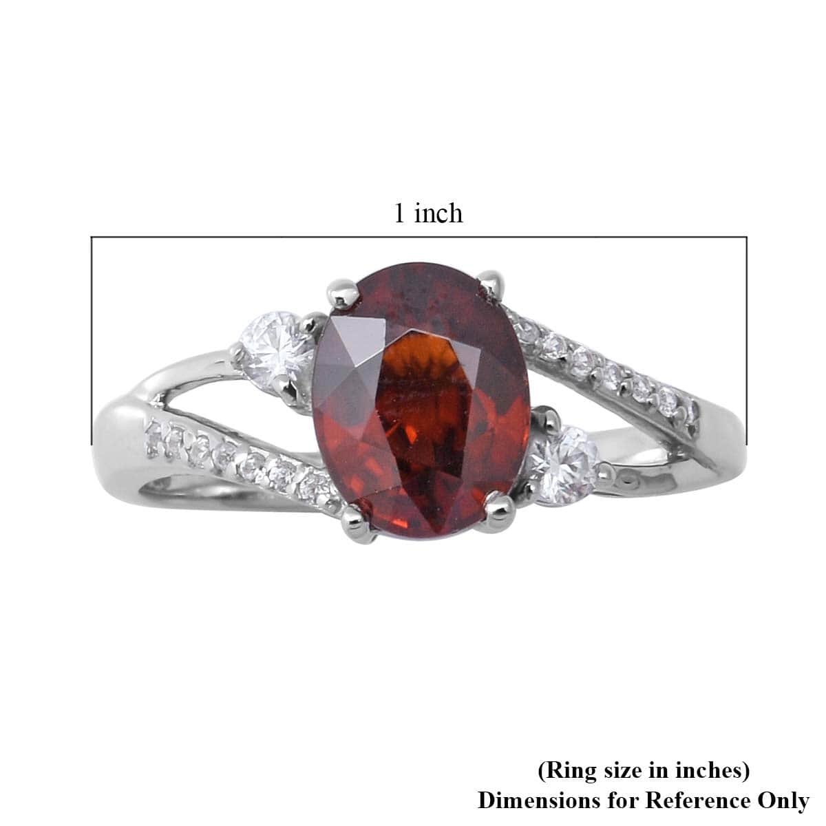 Cambodian Red Zircon and Natural White Zircon Ring in Platinum Over Sterling Silver (Size 8.0) 3.40 ctw image number 4