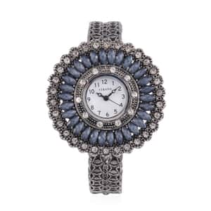 Strada Grey Austrian Crystal, Simulated White Chroma Japanese Movement Southwest Style Bangle Watch in Silvertone (7.00 In)