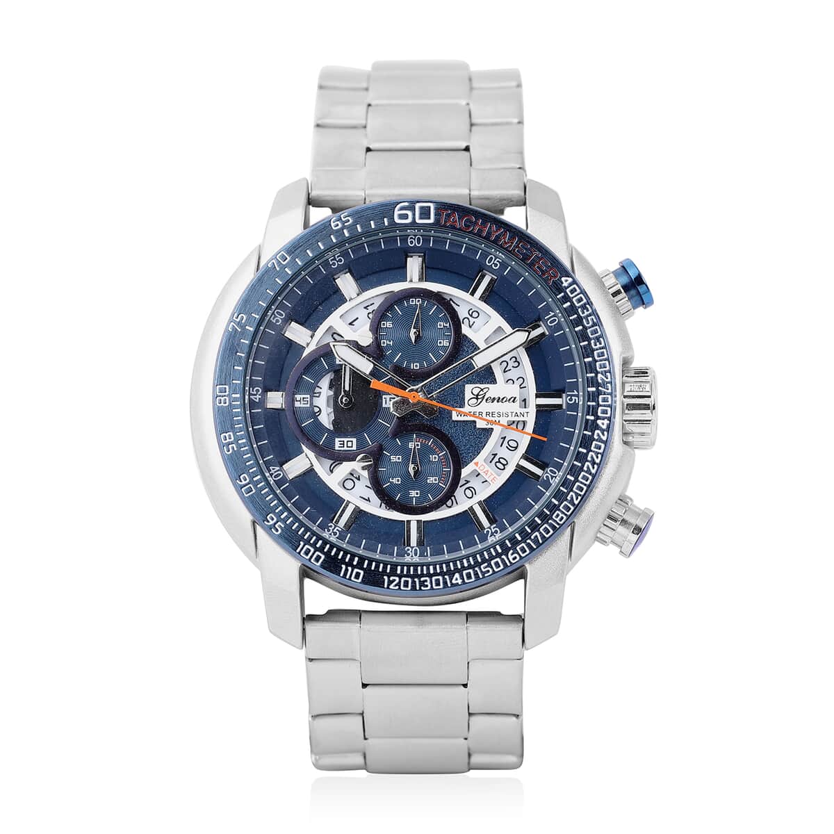GENOA Multi-Functional Quartz Movement Watch with Blue Dial & Stainless Steel Strap (49.5 mm) image number 0