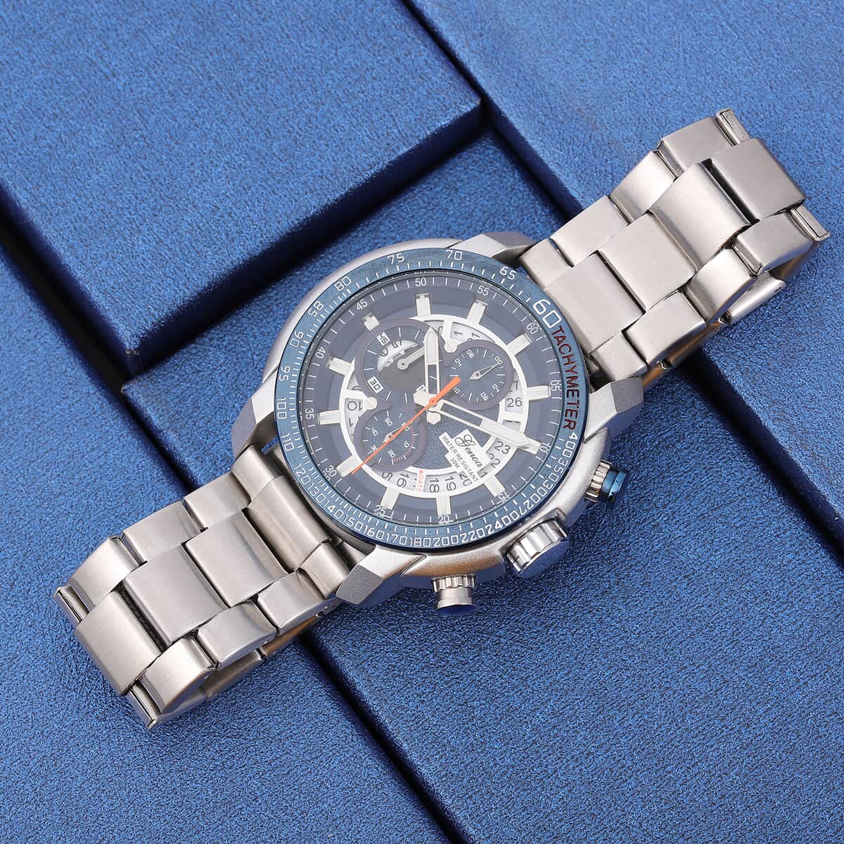 GENOA Multi-Functional Quartz Movement Watch with Blue Dial & Stainless Steel Strap (49.5 mm) image number 1
