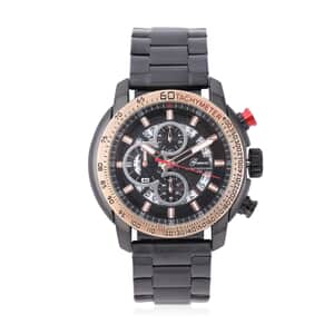 Genoa Multi-Functional Quartz Movement Watch with Black Dial & ION Plated Black Stainless Steel Strap (49.5 mm)