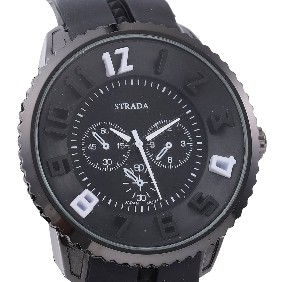 Strada Japanese Movement Sport Look Watch with Navy Blue Silicone Strap (45mm) (7.50-9.50 Inches) image number 3