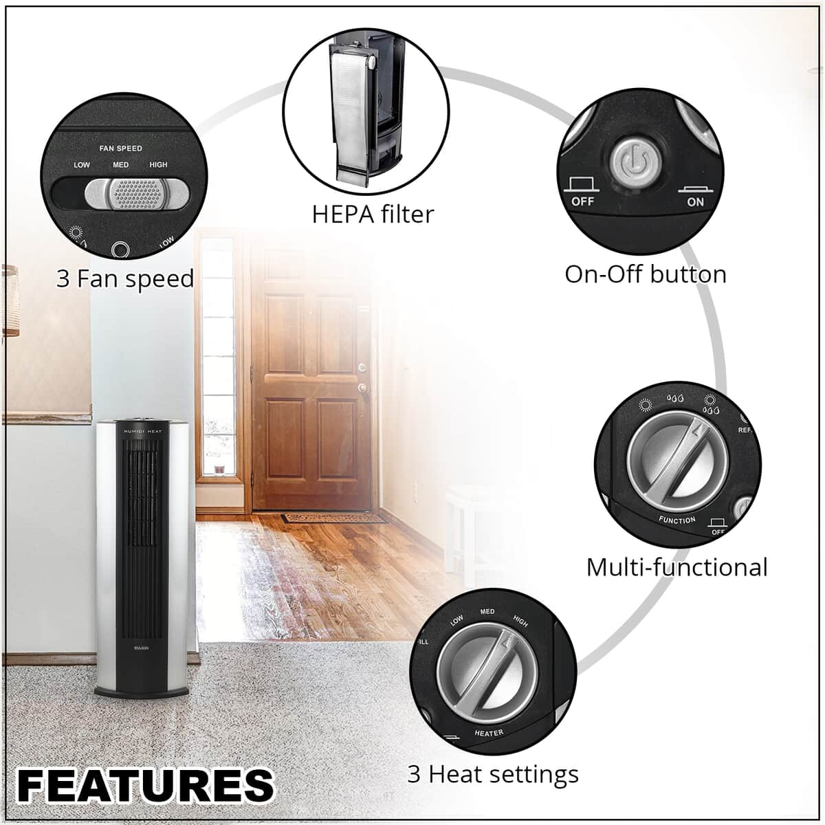 ENVION Black and Gray 3 in 1 Heater, Air Purifier & Humidifier image number 2