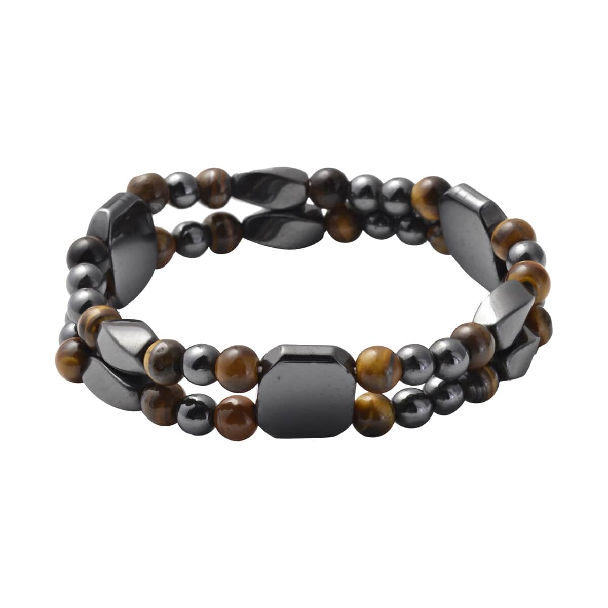 Magnetic By Design Hematite and Yellow Tiger's Eye Beaded Dual Row Stretchable Bracelet image number 0