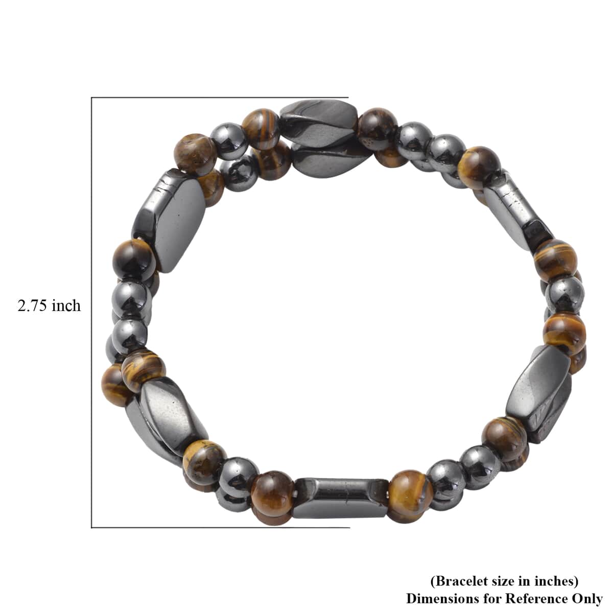 Magnetic By Design Hematite and Yellow Tiger's Eye Beaded Dual Row Stretchable Bracelet image number 2