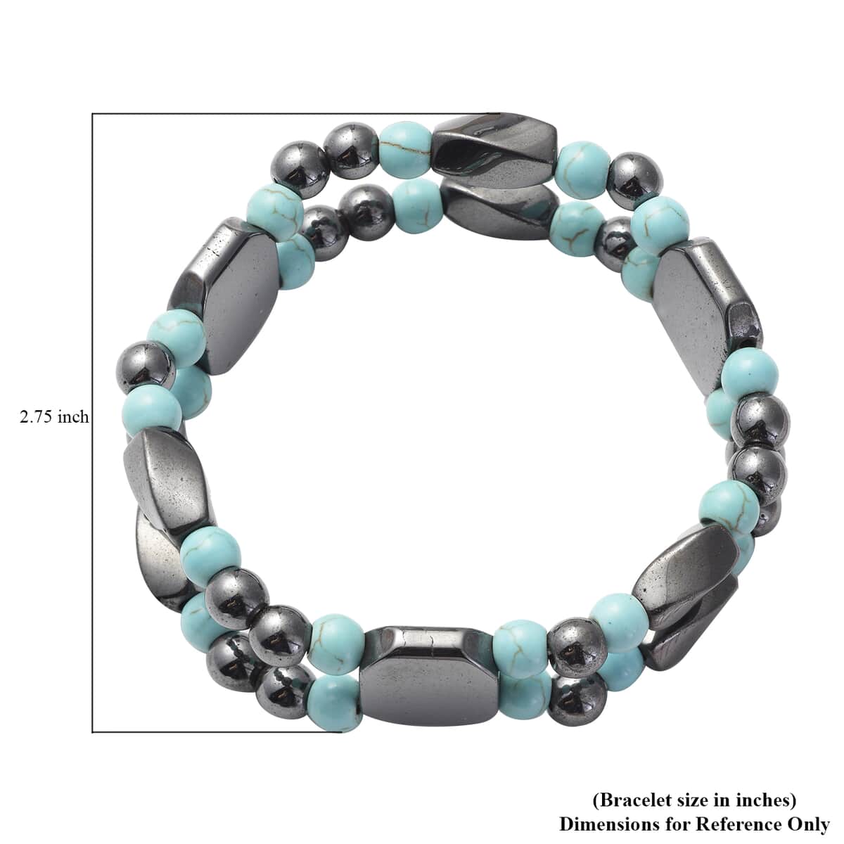 Magnetic By Design Blue Howlite Beaded and Magnetic Hematite Dual Row Stretchable Bracelet image number 2