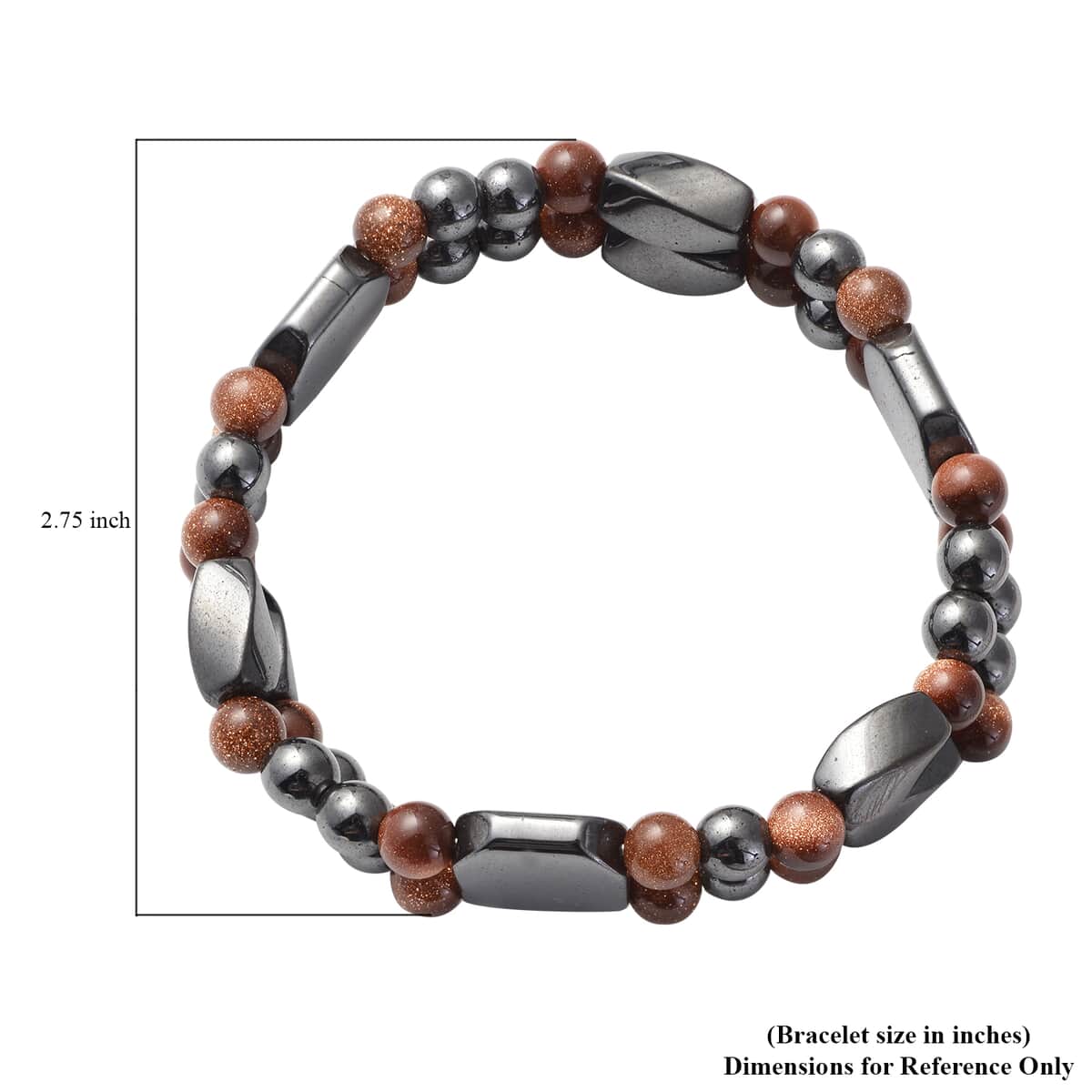 Magnetic By Design Gold Sandstone Beaded and Magnetic Hematite Dual Row Stretchable Bracelet image number 2