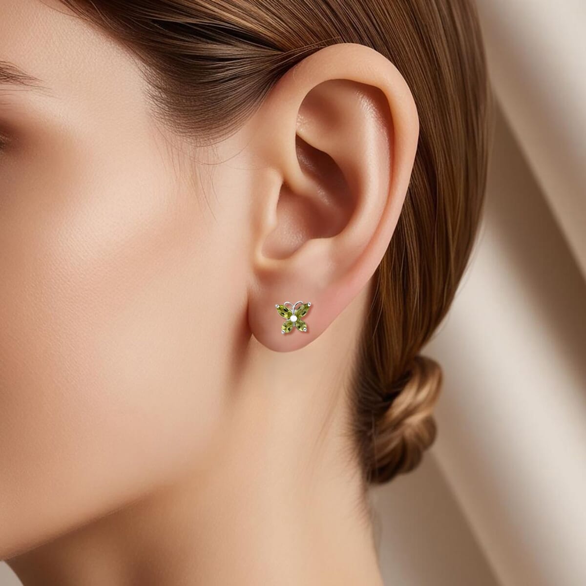 Peridot 2.20 ctw Butterfly Earrings in Platinum Over Sterling Silver  image number 1