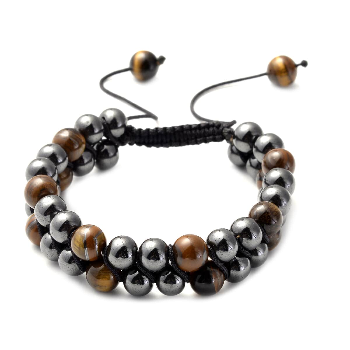 Magnetic By Design Yellow Tiger's Eye, Magnetised Hematite Beaded Bracelet on Cotton Cord (6.50 In) 225.00 ctw image number 0