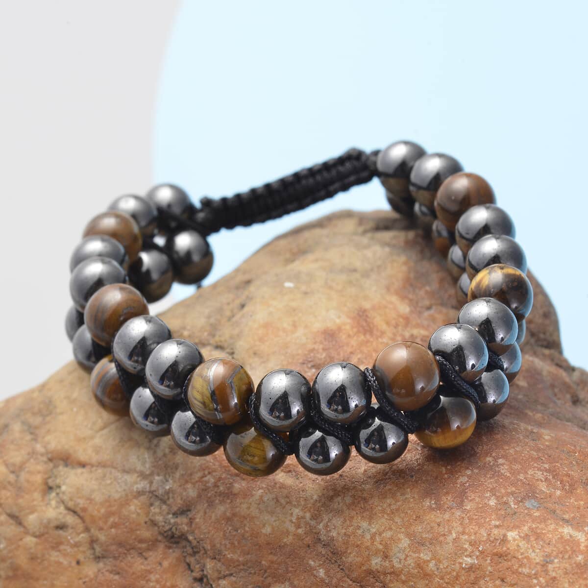 Magnetic By Design Yellow Tiger's Eye, Magnetised Hematite Beaded Bracelet on Cotton Cord (6.50 In) 225.00 ctw image number 1