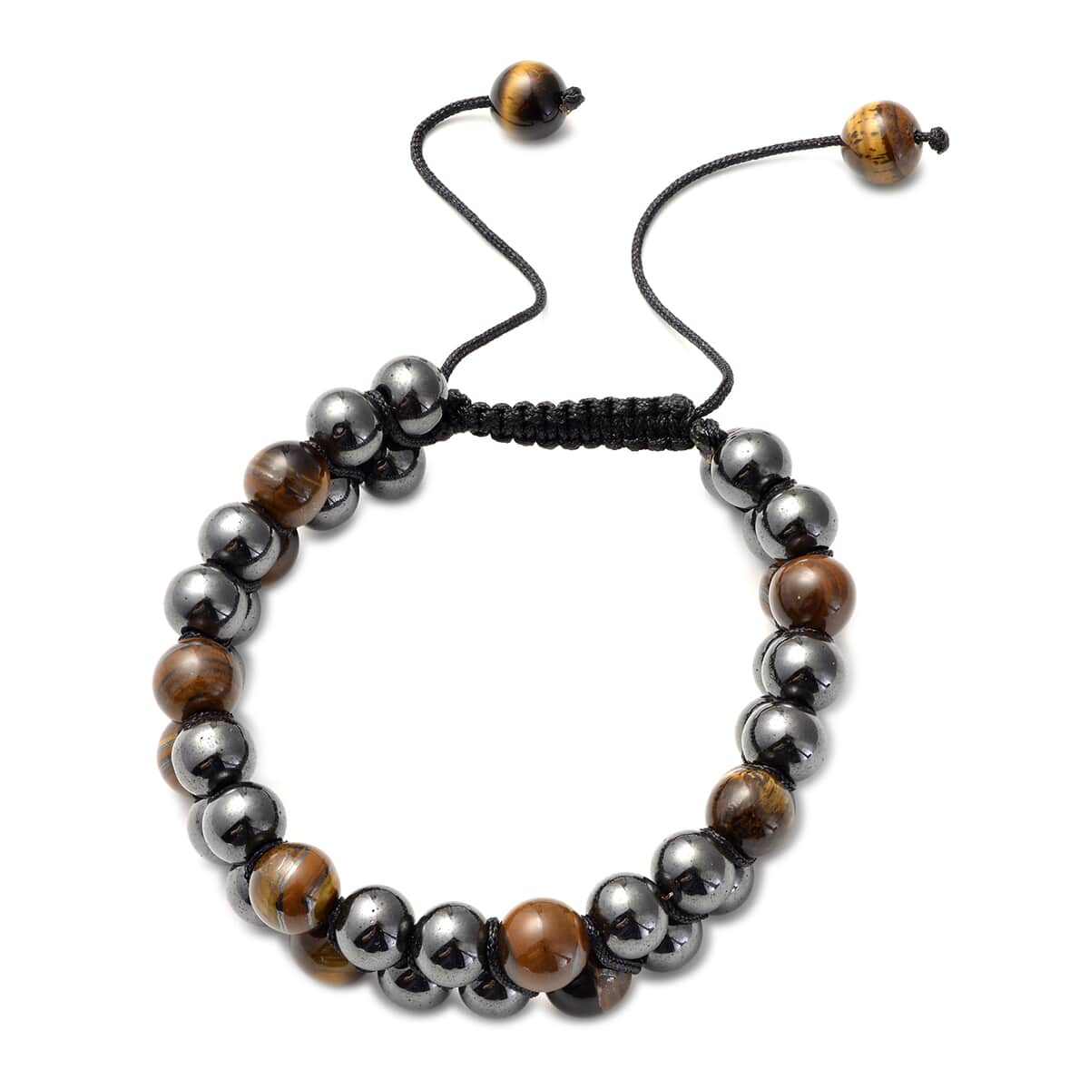 Magnetic By Design Yellow Tiger's Eye, Magnetised Hematite Beaded Bracelet on Cotton Cord (6.50 In) 225.00 ctw image number 2