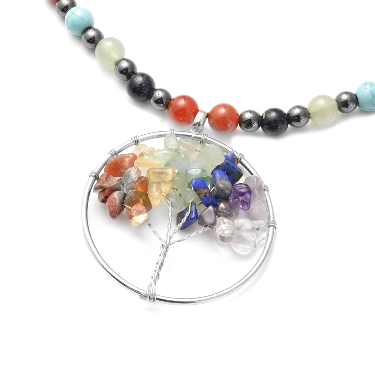 Magnetic By Design Multi Gemstone, Magnetised Hematite 7 Chakra Pendant with Necklace (20 Inches) in Silvertone 227.00 ctw image number 2