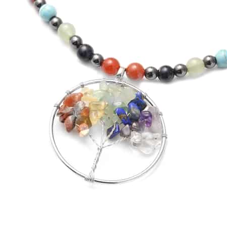 Magnetic By Design Multi Gemstone, Magnetised Hematite 7 Chakra Pendant with Necklace (20 Inches) in Silvertone 227.00 ctw image number 2