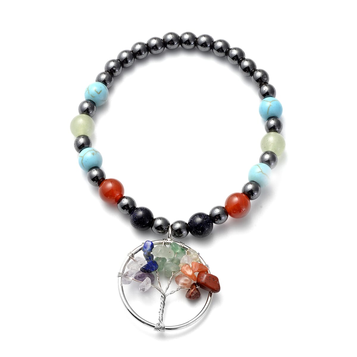 Magnetic By Design Multi Gemstone, Magnetised Hematite 7 Chakra Bracelet in Silvertone (7.00 In) 89.50 ctw image number 0