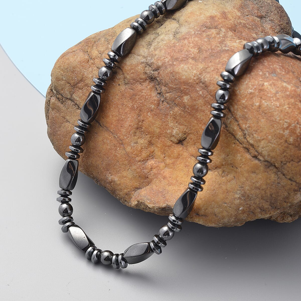 Magnetic By Design Magnetized Hematite Beaded Necklace 20 Inches in Silvertone image number 1