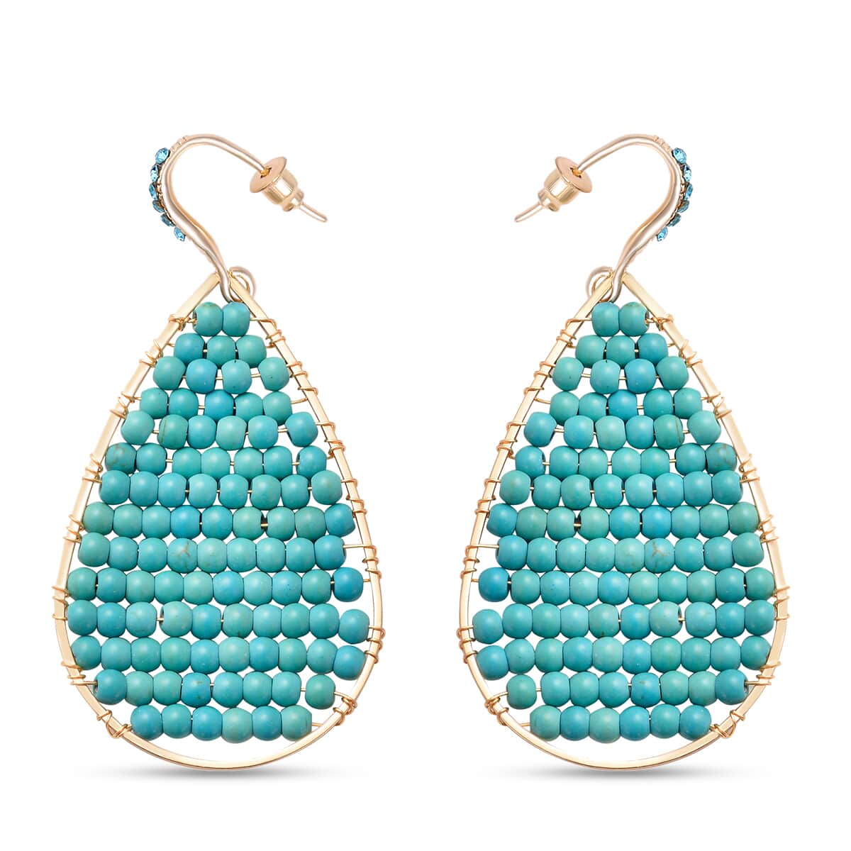 Freshened Blue Howlite and Blue Austrian Crystal Tear Drop Earrings in Goldtone 37.00 ctw image number 0