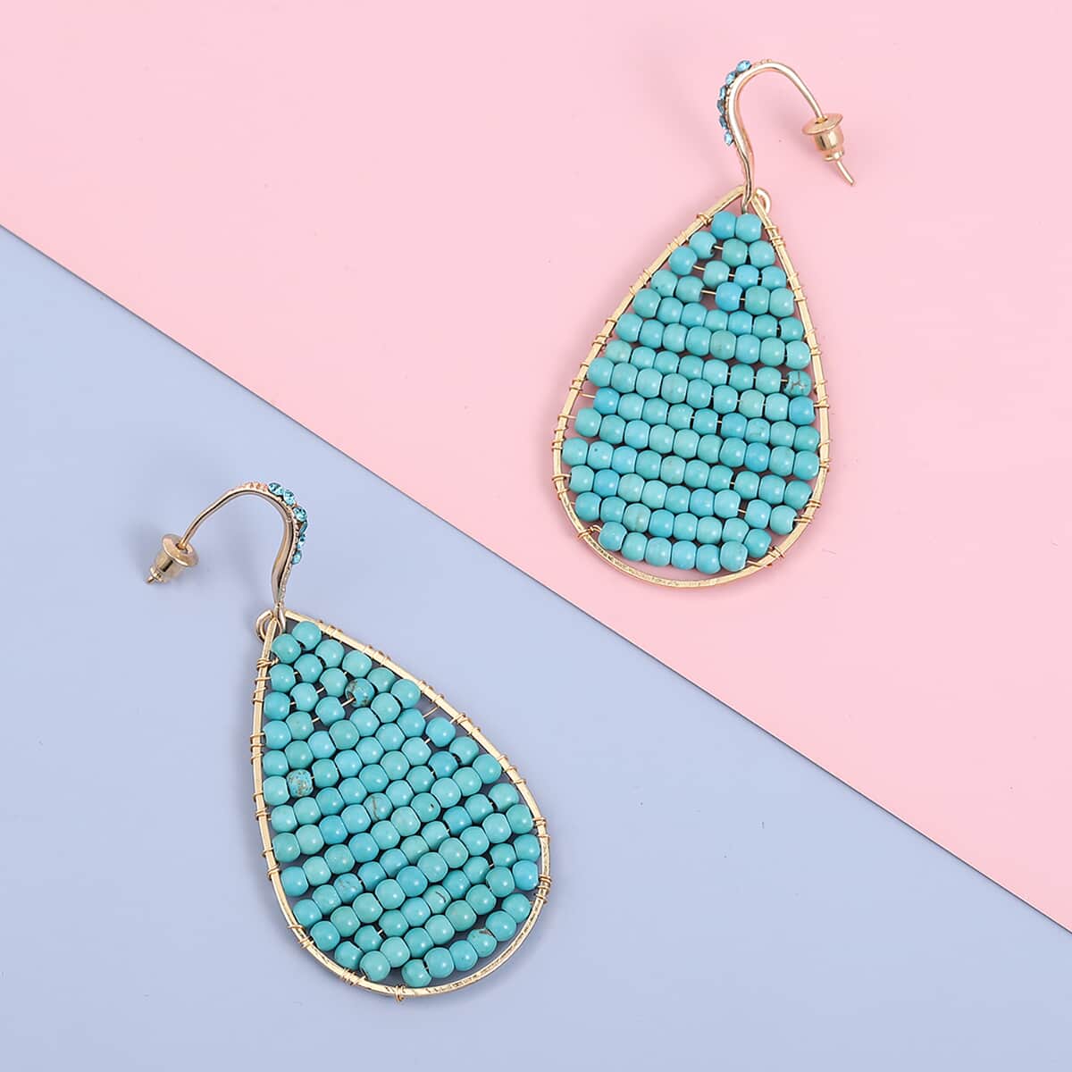 Freshened Blue Howlite and Blue Austrian Crystal Tear Drop Earrings in Goldtone 37.00 ctw image number 1