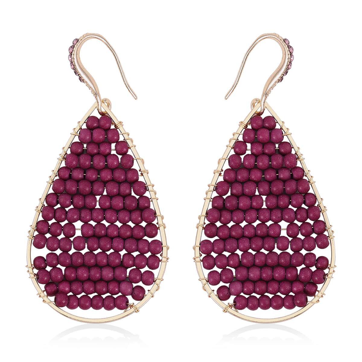 Freshened Purple Howlite and Purple Austrian Crystal Tear Drop Earrings in Goldtone 37.00 ctw image number 0