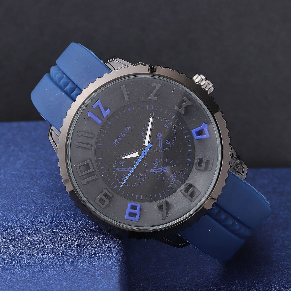 Strada Japanese Movement Sport Look Watch with Navy Blue Silicone Strap (45mm) (7.50-9.50 Inches) image number 1