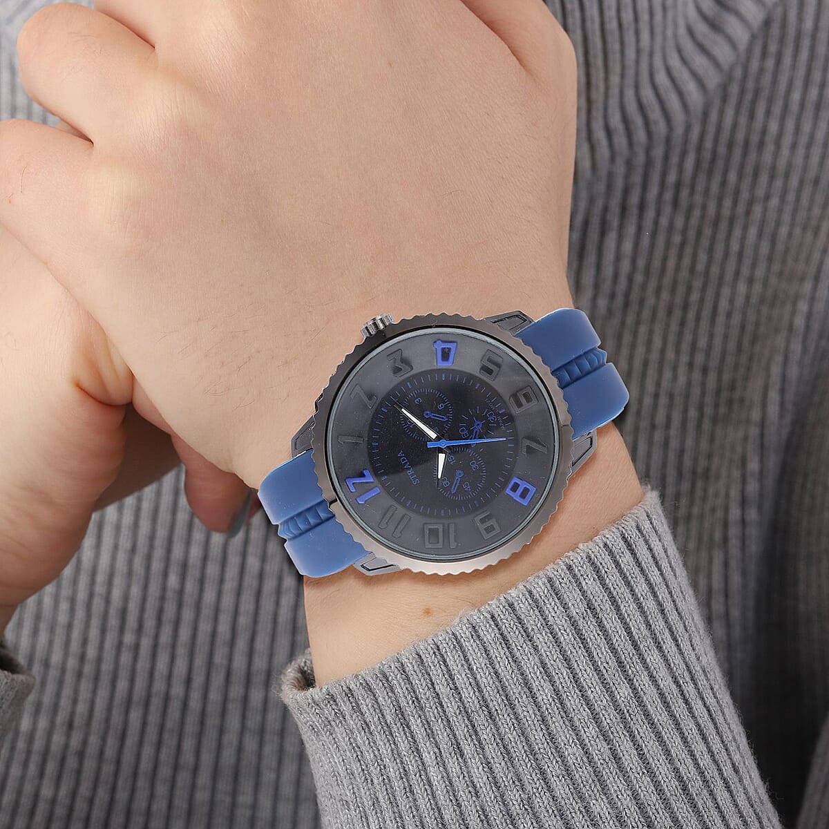 Strada Japanese Movement Sport Look Watch with Navy Blue Silicone Strap (45mm) (7.50-9.50 Inches) image number 2