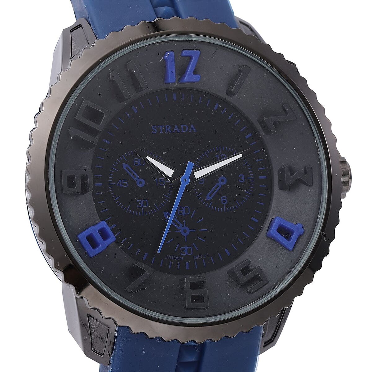 Strada Japanese Movement Sport Look Watch with Navy Blue Silicone Strap (45mm) (7.50-9.50 Inches) image number 3
