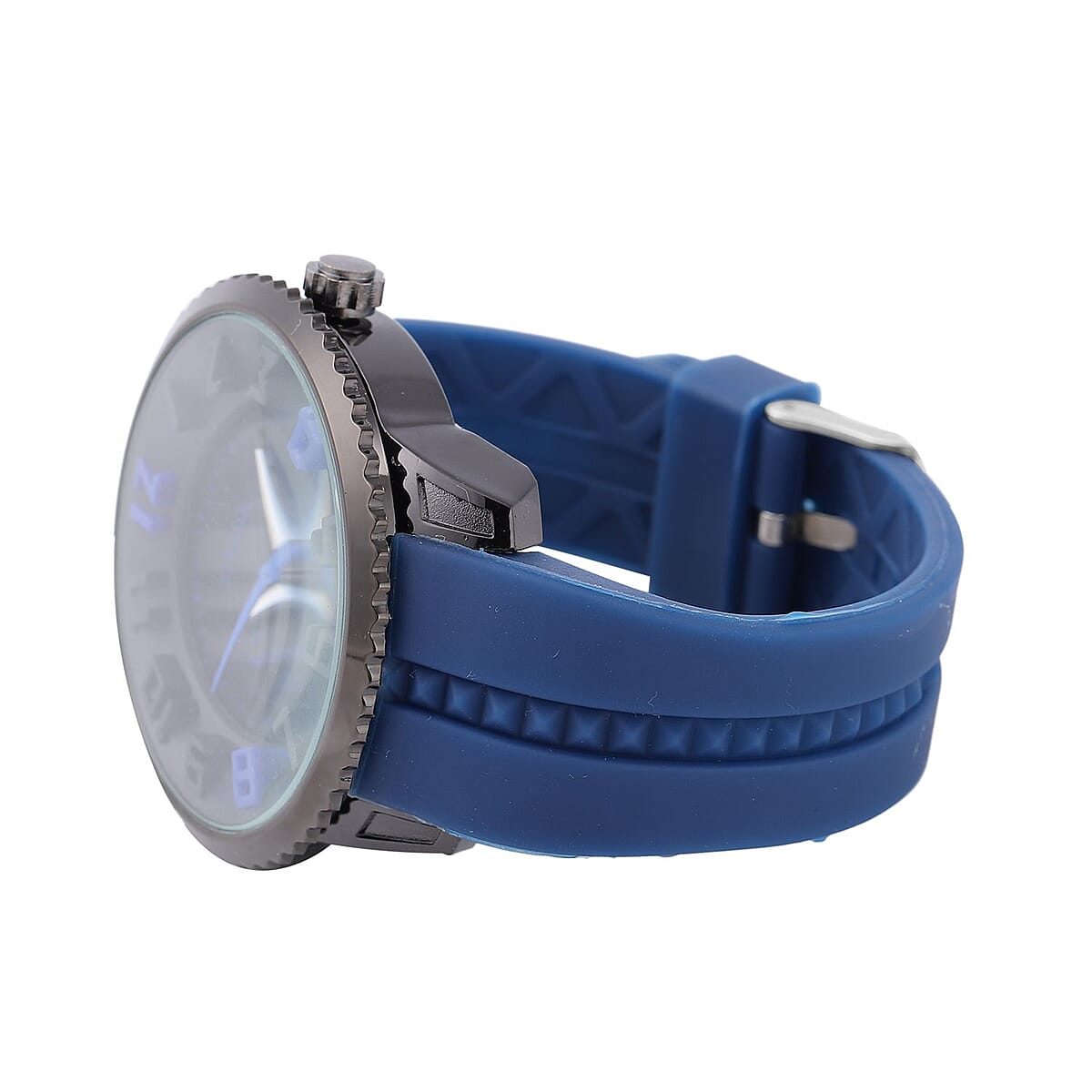 Strada Japanese Movement Sport Look Watch with Navy Blue Silicone Strap (45mm) (7.50-9.50 Inches) image number 4