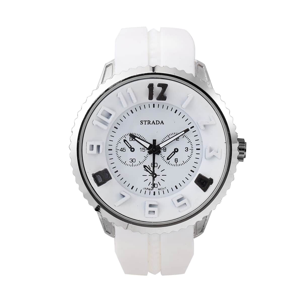 Strada Japanese Movement Sport Look Watch with White Silicone Strap (45mm) (7.50-9.50 Inches) image number 0