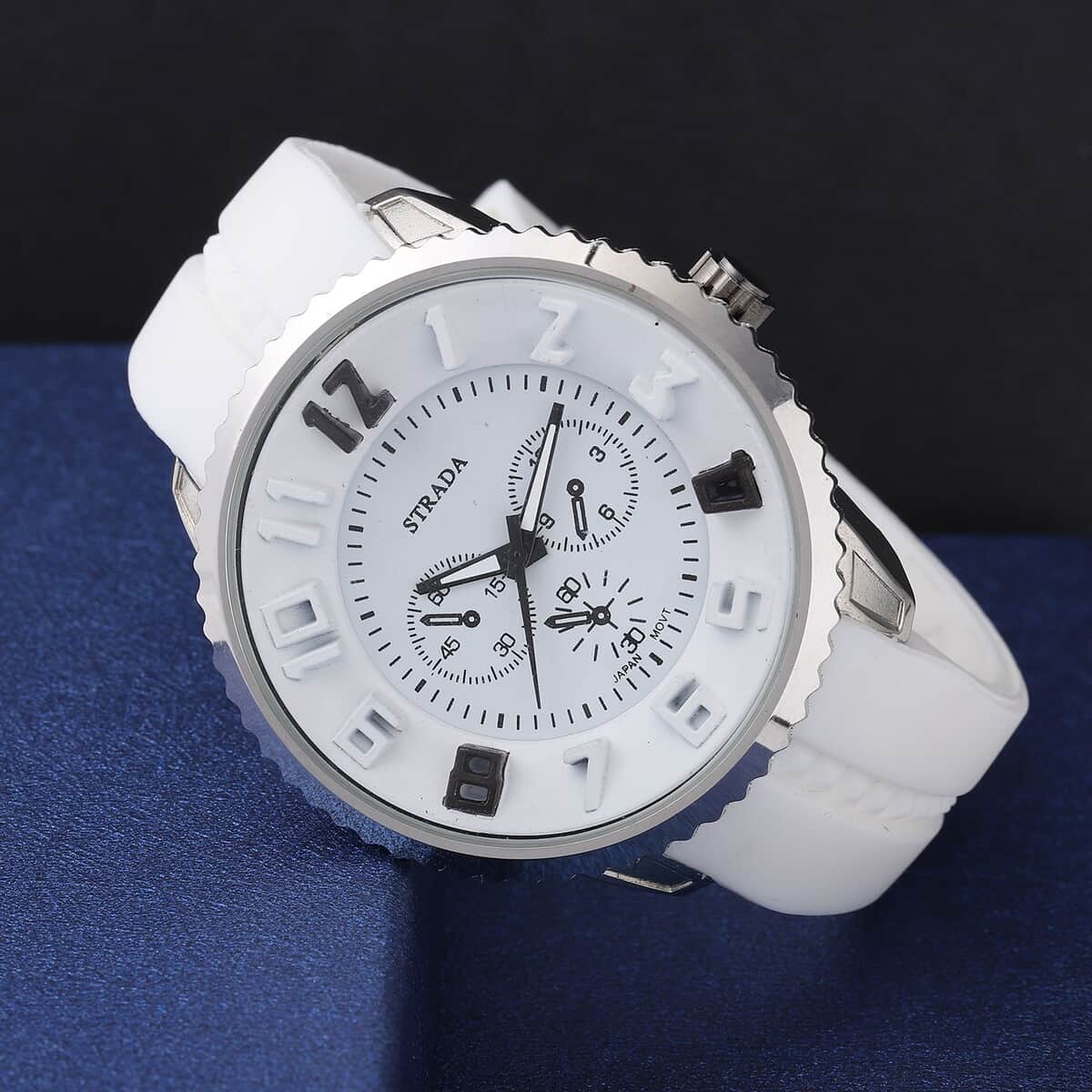 Strada Japanese Movement Sport Look Watch with White Silicone Strap (45mm) (7.50-9.50 Inches) image number 1