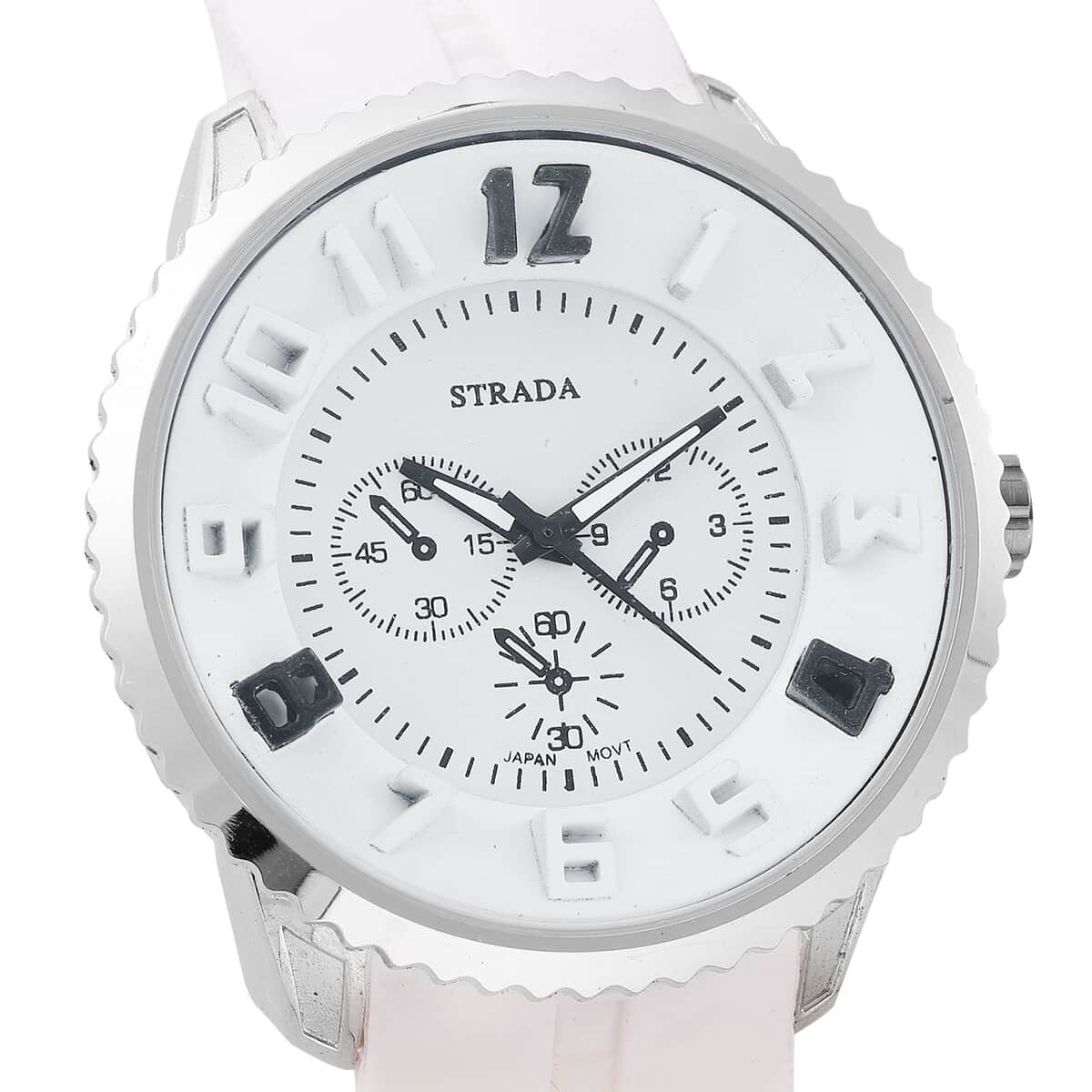 Strada Japanese Movement Sport Look Watch with White Silicone Strap (45mm) (7.50-9.50 Inches) image number 3