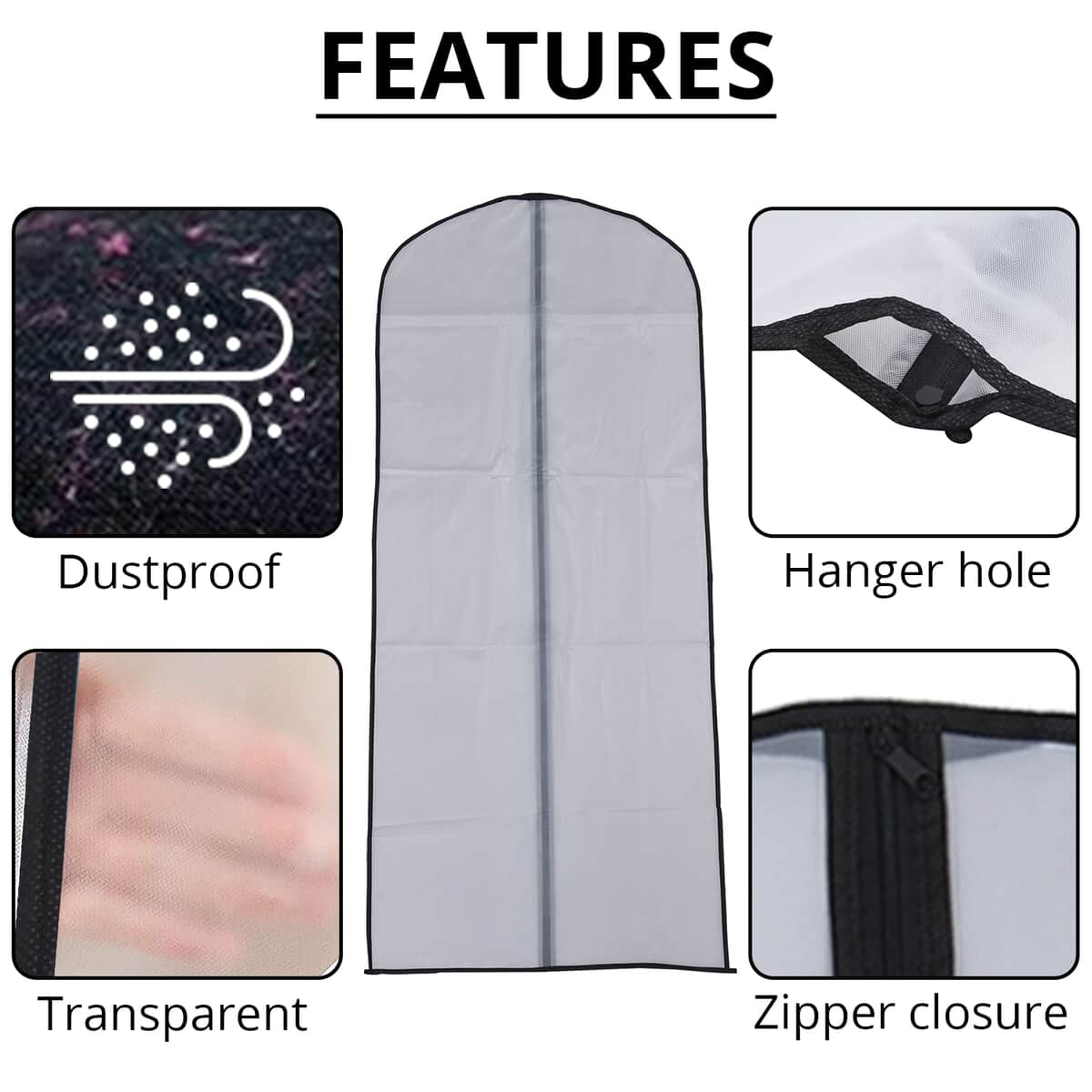 Dustproof Garment Bag with Zipper- 5 pcs image number 2