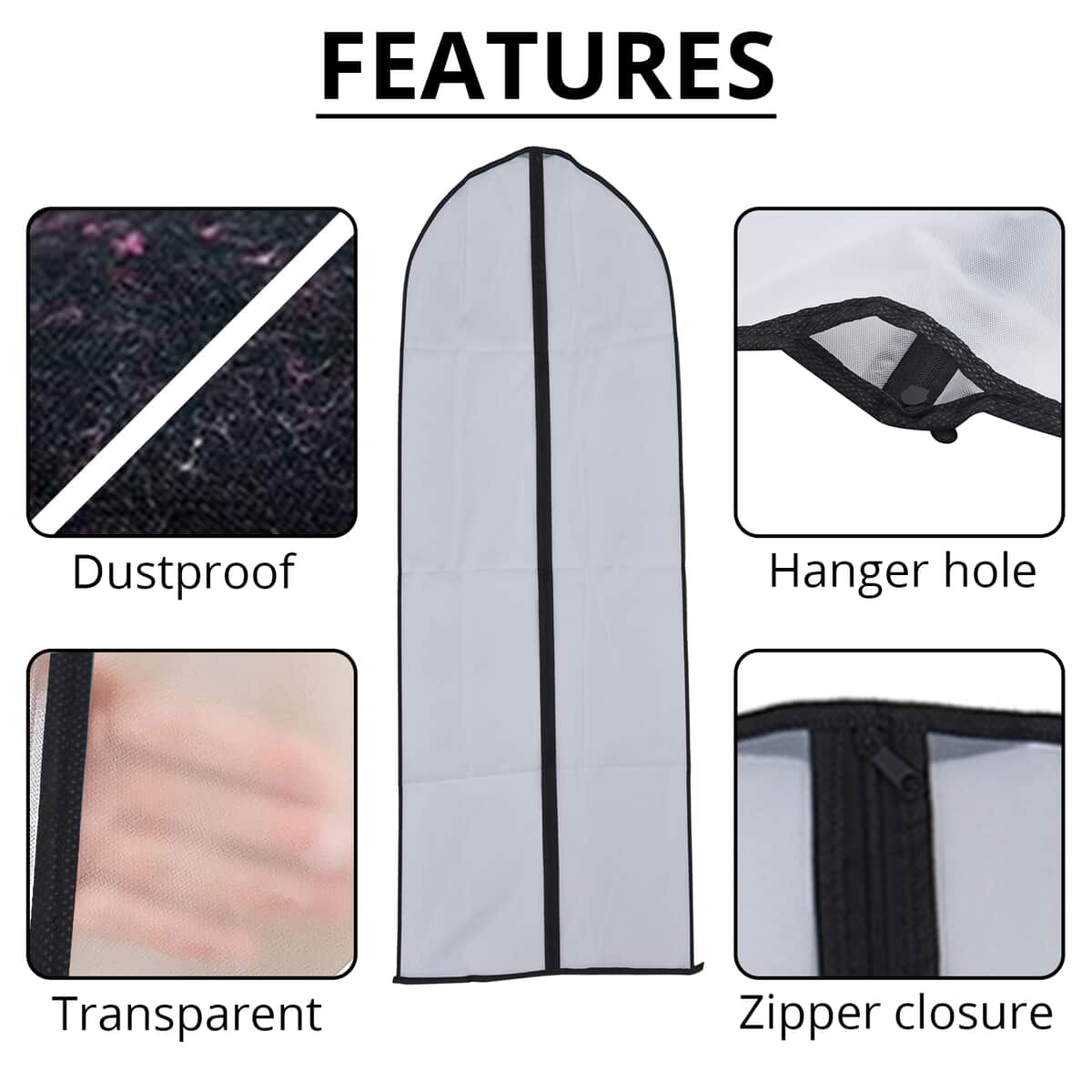 Set of 5 Dustproof Garment Bag with Zipper image number 2