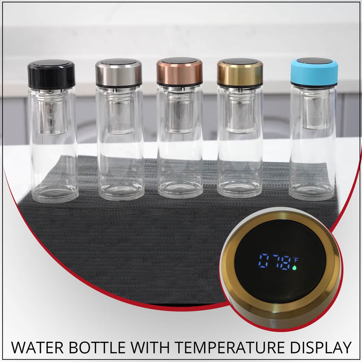 Elite Shungite Filter Infuser and Temperature Sensor Smart Water Bottle (LED Display, Long Filter) - Gold image number 1