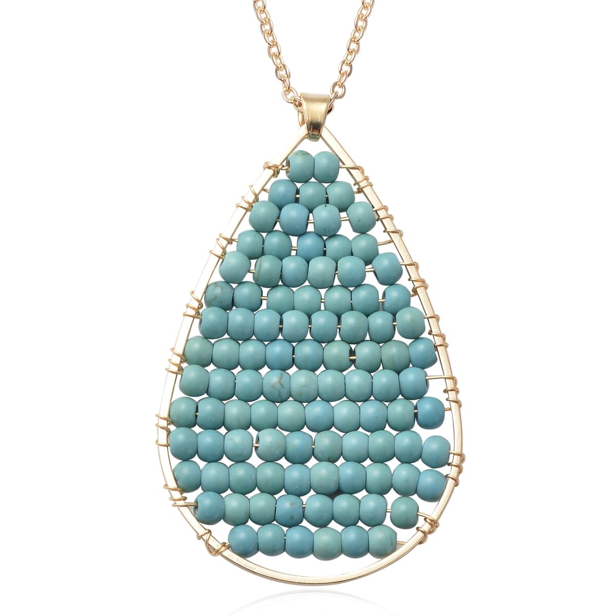 Blue Howlite Tear Drop Necklace 20 Inches in Goldtone image number 0