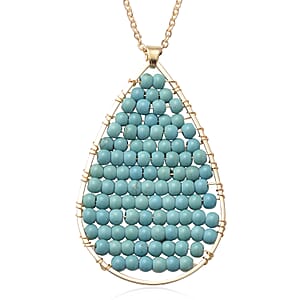 Freshened Blue Howlite Beaded Tear Drop Pendant Necklace 20 Inches in Goldtone 18.50 ctw