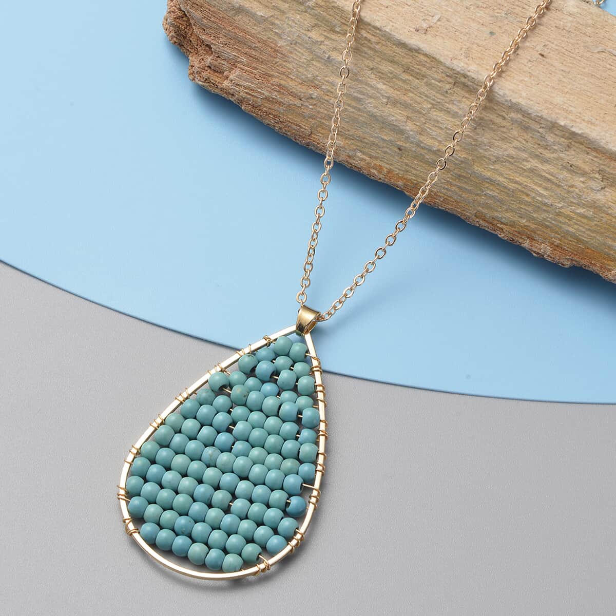 Blue Howlite Tear Drop Necklace 20 Inches in Goldtone image number 1