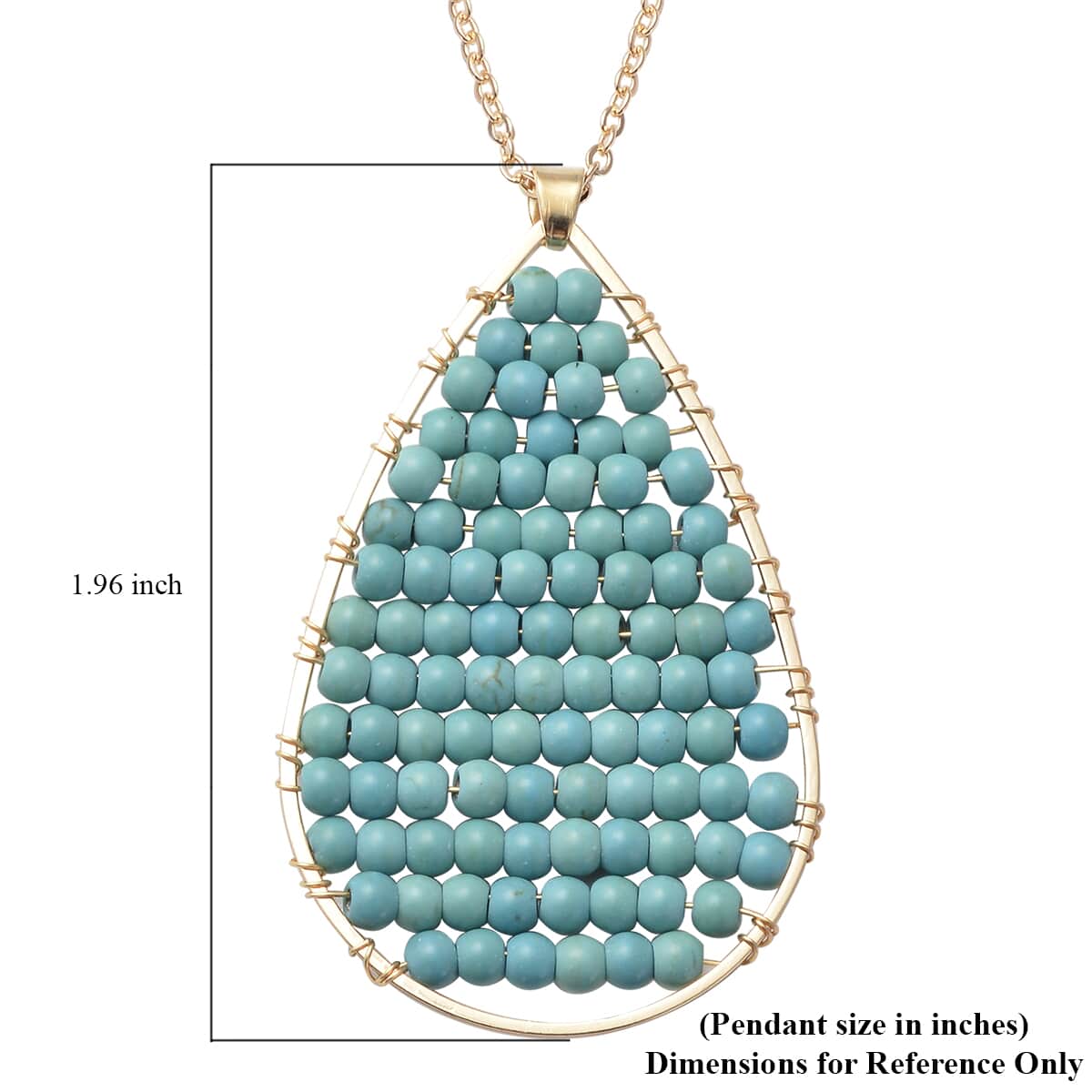 Blue Howlite Tear Drop Necklace 20 Inches in Goldtone image number 3
