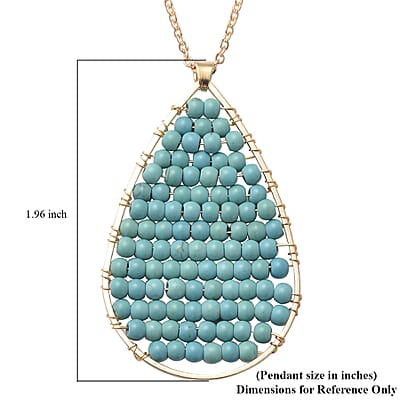 Freshened Blue Howlite Beaded Tear Drop Pendant Necklace 20 Inches in Goldtone 18.50 ctw