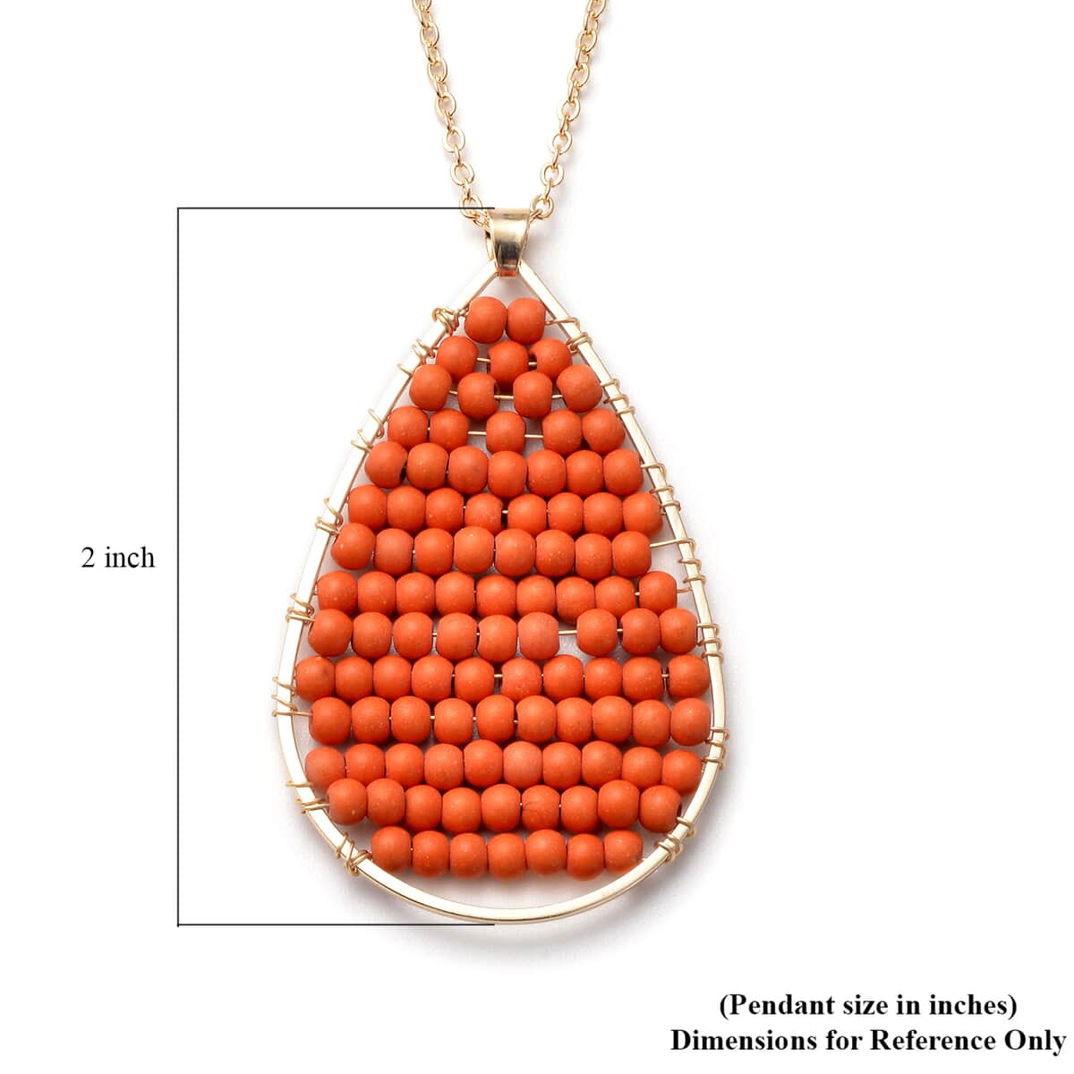 Orange Howlite Beaded Tear Drop Pendant Necklace 20 Inches in Goldtone 18.50 ctw image number 2