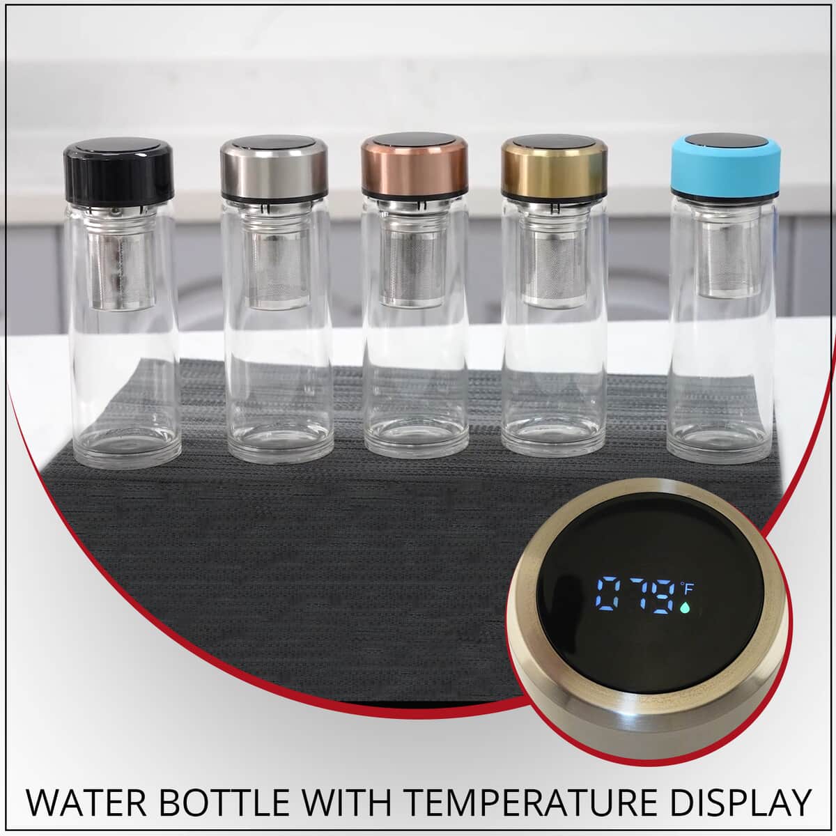 Elite Shungite Filter Infuser and Temperature Sensor Smart Water Bottle (LED Display, Long Filter) - Silver image number 1