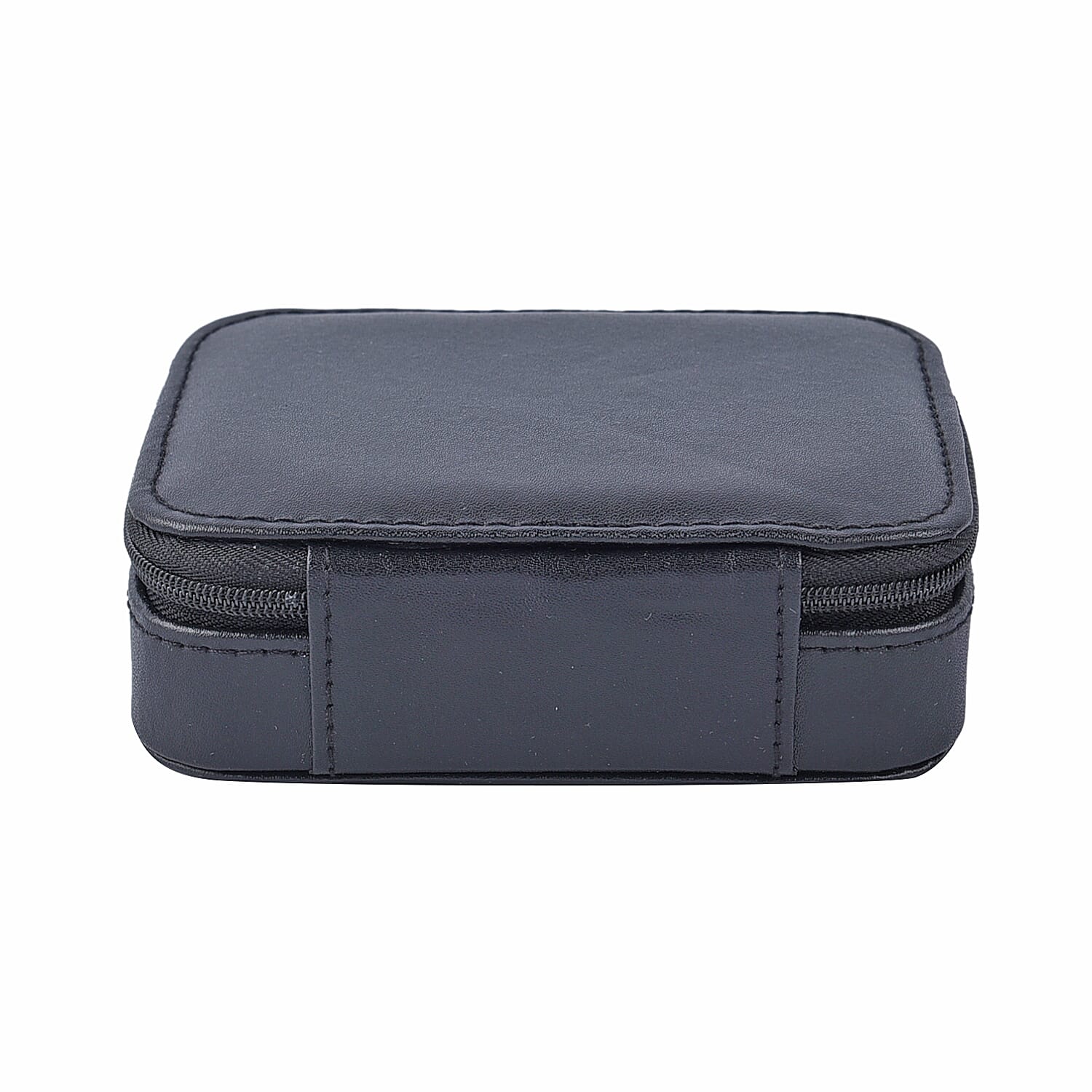 Black Faux Leather Small Jewelry Box with Anti- Tarnish Protection Lining & Double Zippers Closure (4 Necklace Hooks, 10 Earrings, Approx 6-8 Rings Slots)