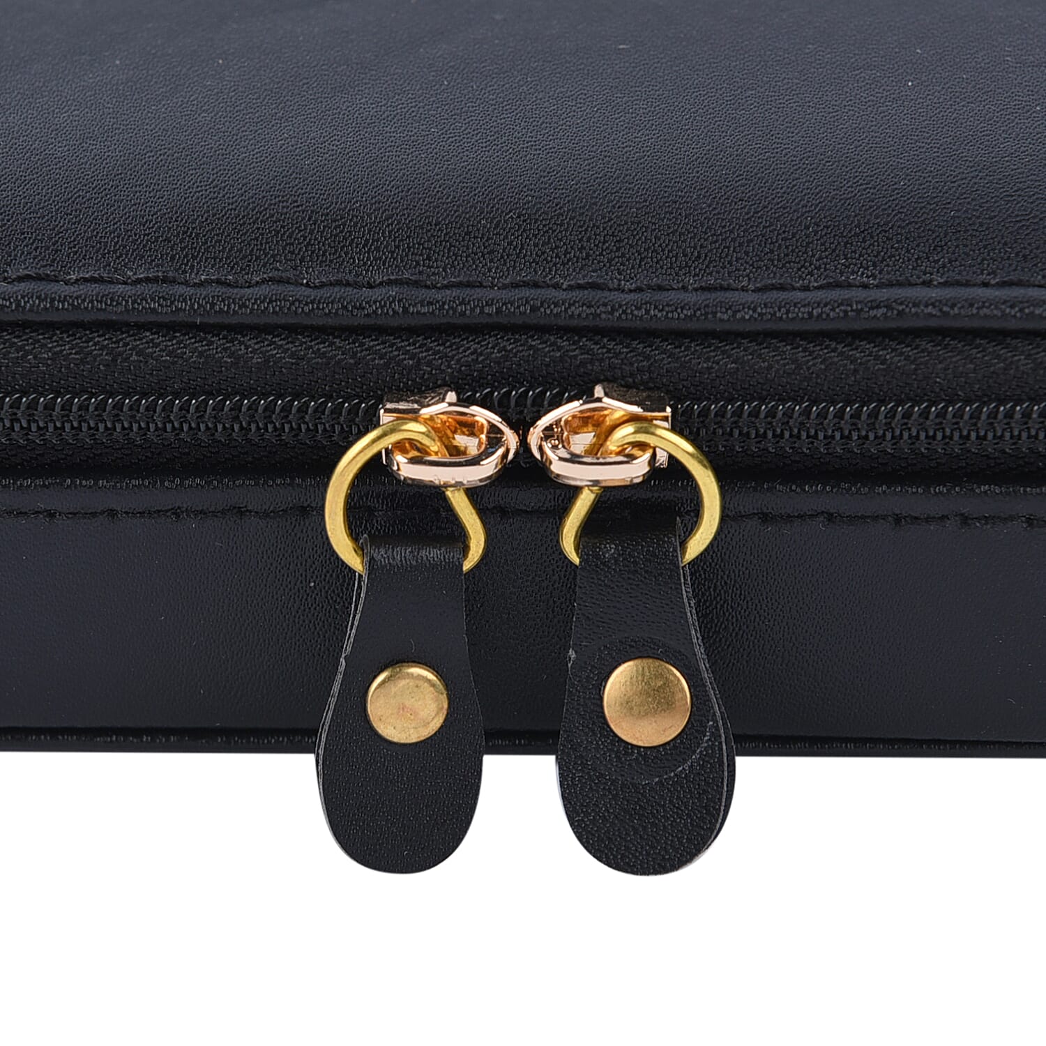 Black Faux Leather Small Jewelry Box with Anti- Tarnish Protection Lining & Double Zippers Closure (4 Necklace Hooks, 10 Earrings, Approx 6-8 Rings Slots)