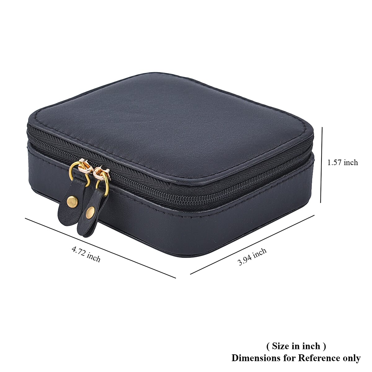 Black Faux Leather Small Jewelry Box with Anti- Tarnish Protection Lining & Double Zippers Closure (4 Necklace Hooks, 10 Earrings, Approx 6-8 Rings Slots) image number 6