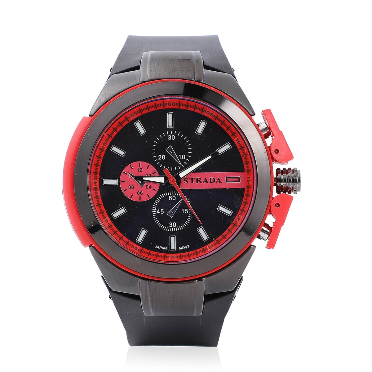 STRADA Japanese Movement Silicone Strap Watch in Red & Black image number 0