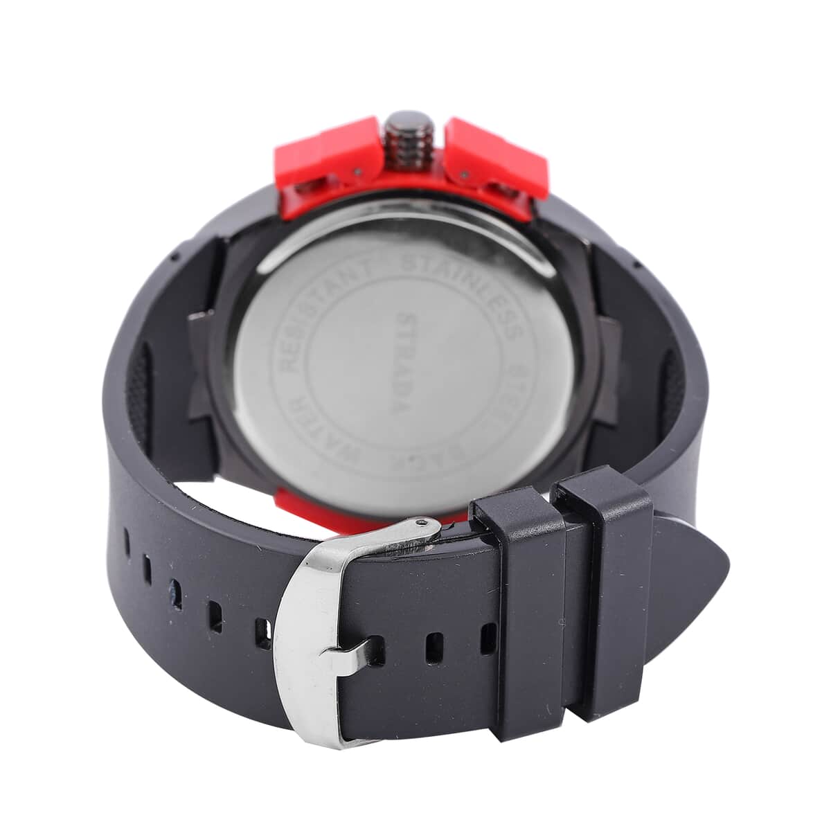 STRADA Japanese Movement Silicone Strap Watch in Red & Black image number 5