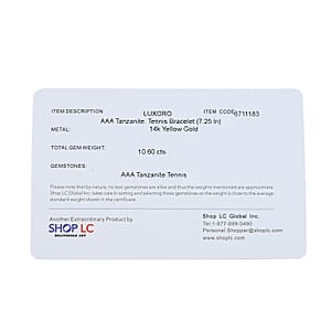 Luxoro 14K Yellow Gold AAA Tanzanite Tennis Bracelet (7.25 In) 10.60 ctw