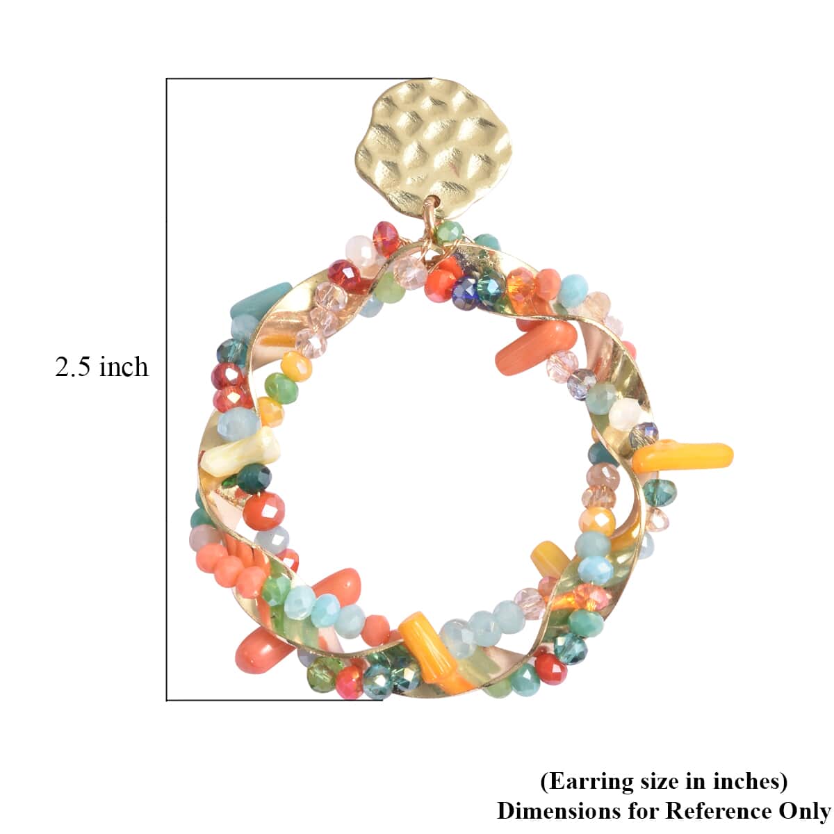 Simulated Multi Gemstone and Multi Color Coral Hoop Earrings in Goldtone image number 3