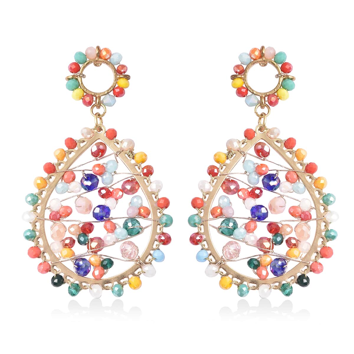 Simulated Multi Gemstone Drop Earrings in Goldtone image number 0